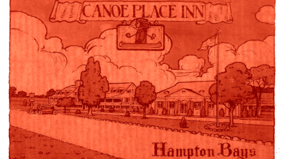 Detail image of a historic postcard from the Canoe Place Inn in Hampton Bays.