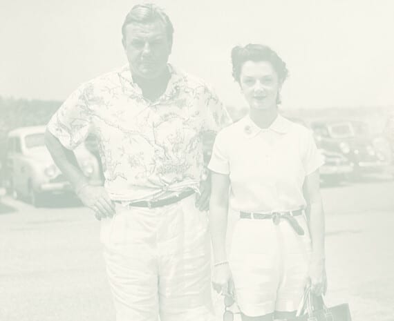 Vintage image of vacationing couple at Canoe Place Inn from the 1940s.