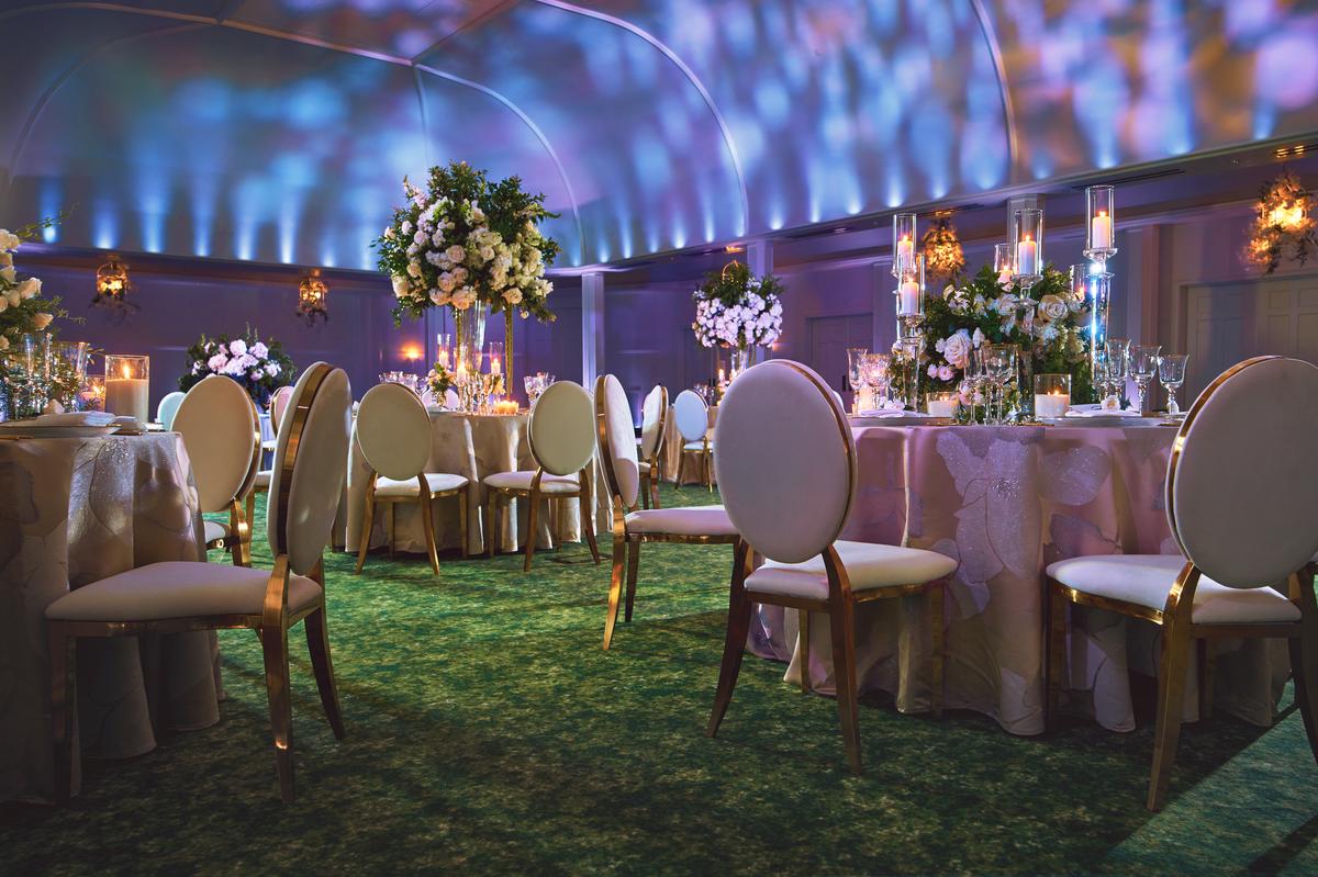 decorated wedding ballroom area