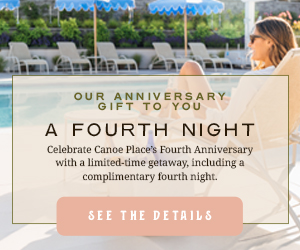 Canoe Place Fourth Anniversary offer: Book by August 31 for a complimentary fourth night and dining credit. See offer details