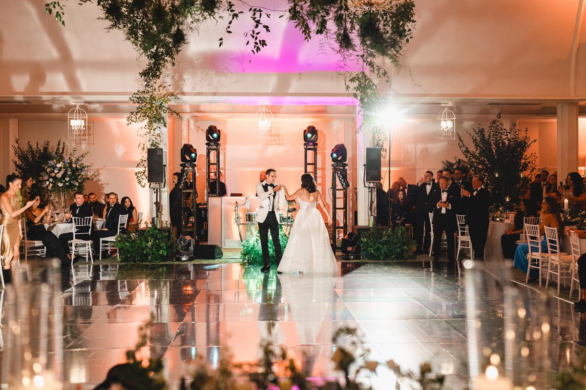 Bride and groom dancing