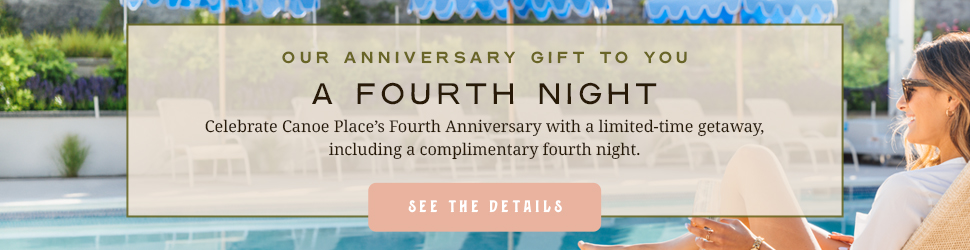 Canoe Place Fourth Anniversary offer: Book by August 31 for a complimentary fourth night and dining credit. See offer details